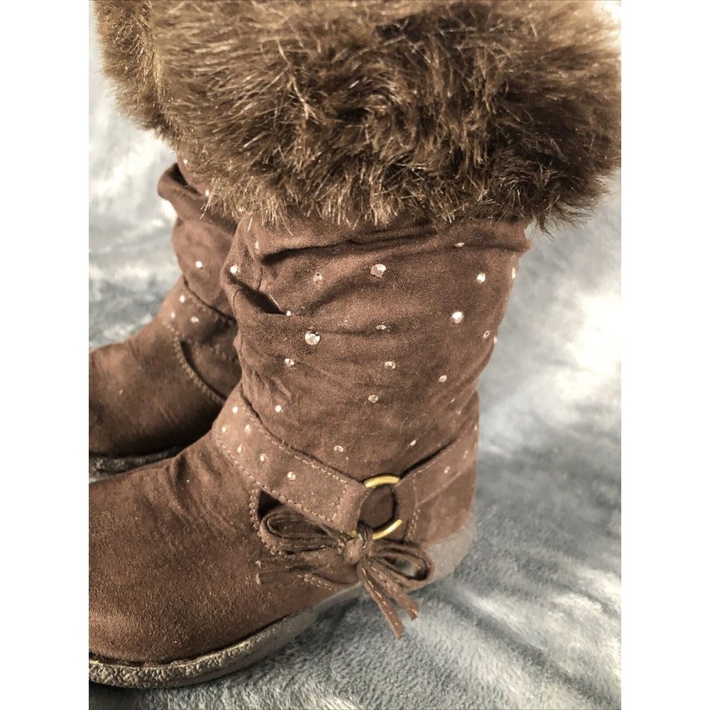 Piper Girls Boots Brown Bling Faux Fur Tops Size 7 - Picture 4 of 12